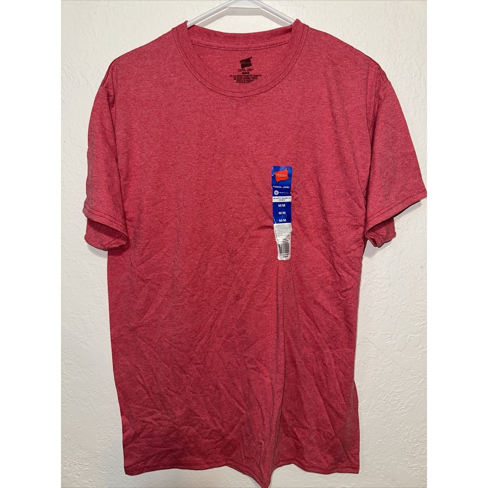 Hanes Cool Dri Mens T-Shirt Medium Deep Red Heather Moisture Wicking Crew Neck